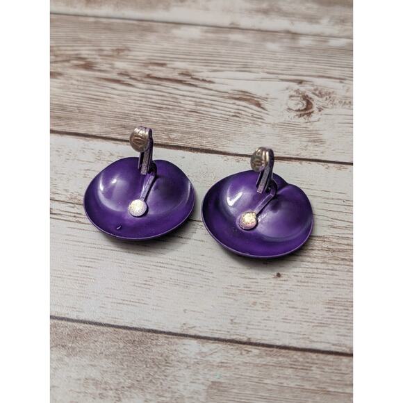 Vintage Clip On Earrings - 1.25" Dark Purple Double Thumb Print Circle - Picture 4 of 6